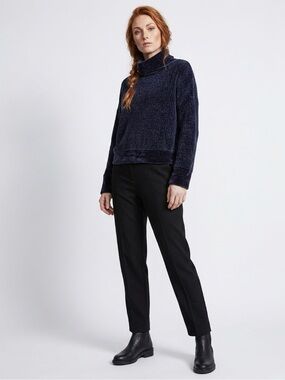 PrAna Velvet Chenille Knit Funnel Neck Sweater Medium Dark Blue Soft